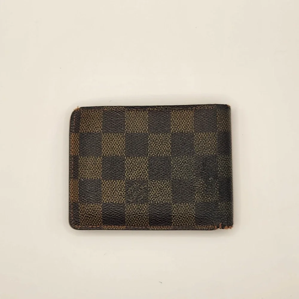Authentic LOUIS VUITTON Damier Canvas Leather Multiple Bifold Wallet France